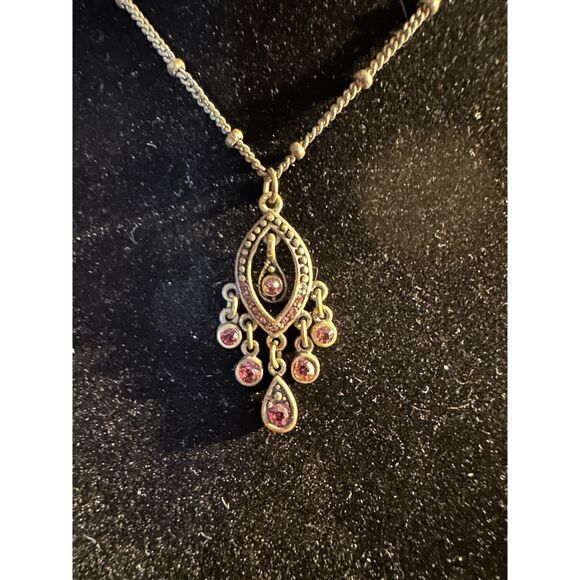 Lia Sophia Chandelier Pendant Gold Tone Necklace Pink Crystals - Picture 2 of 4